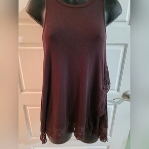 American Eagle Outfitters Maroon Soft & Sexy Lace Tank Top